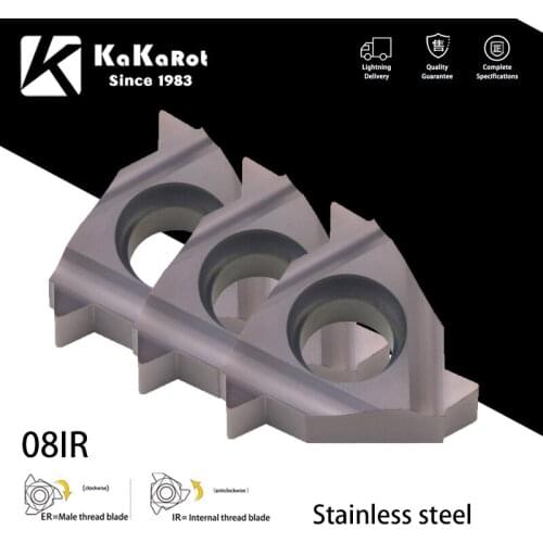 KaKarot Thread Insert 08IR 0.5/0.75/1.0/1.25/1.5/1.75/2.0 ISO A55 A60 Pitch Carbide Thread Insert Thread SNR CNC Lathe Steel