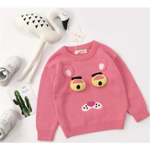 Tonytaobaby Fall and Winter Clothes New Style Baby Girls Pink Panther Handmade Stereo Parent and Child Sweater