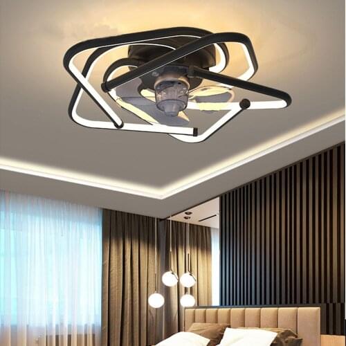 Black 58cm smart led ceiling fan fans with lights remote control bedroom decor ventilator lamp air Invisible Silent
