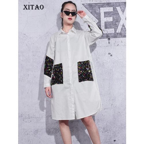 XITAO Sequined Blouse Fashion New Women Single Breasted Elegant Patchwork Goddess Fan Casual Style Loose Shirt Top ZY3779