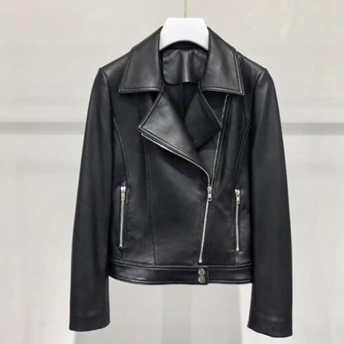 Genuine Sheepskin coat for women 2020 winter new fashion Womens leather jacket Motorcycle Biker Jacket Female