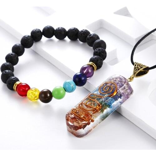 DXJEL Orgone Chakra Healing Pendant with Bracelet Meditation 7 Chakra Stones Necklace Women Amulet EMF Protection Dropshipping