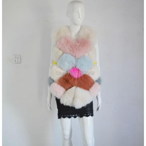 Free Shipping SJ043 Luxury 100% Real Fox Fur Vests Girls Winter Fashion Real Fur Outwear Women