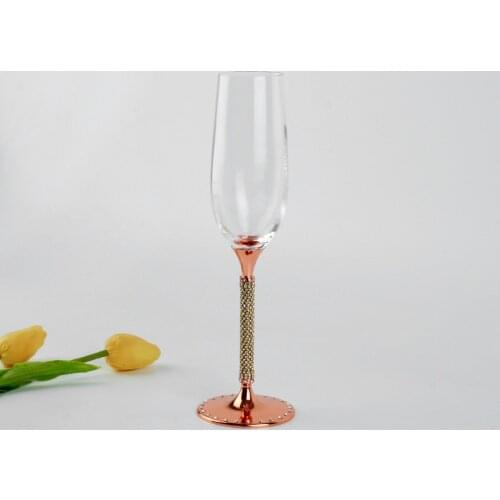 Golden Decorated Crystal Stand Gobelet Personnalis Mariage Crystal Wine Glasses Wedding Champagne Toasting Flute Glasses