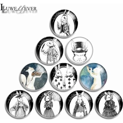 12mm 10mm 16mm 20mm 25mm 30mm 532 Rabbit Mix Round Glass Cabochon Jewelry Finding 18mm Snap Button Charm Bracelet