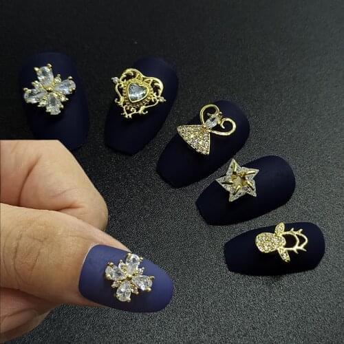 High-end nail art zircon four-leaf flower metal inlay 4 drops Crystal curved surface DIY trendy nail accesories 2pcs 5pcs