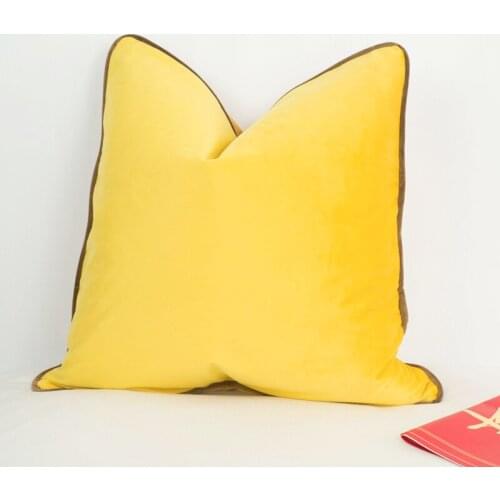 3 Colors Velvet Cushion Cover Bright Yellow Brown Yellow With Coffee Yellow Piping Pillow Case No Balling-up Without Stuffing