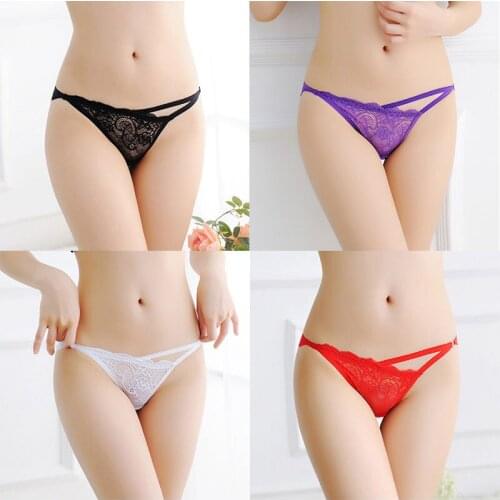 4 pcs Womens underpants Female Underwear Womens lace shorts underpants Sexy lingerie thin cotton crotch low-waist thong