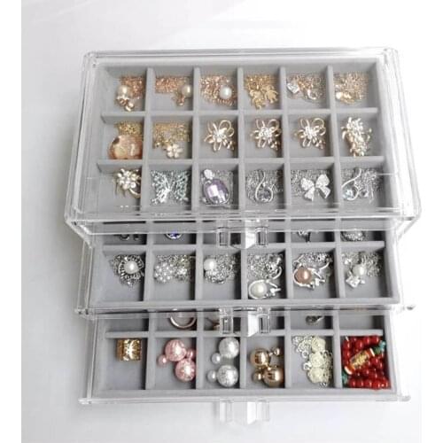 Three-drawing Multi-frame Acrylic Flannel Storage Box Jewelry Necklace Finishing Box Earrings Ring Display Stand Flannel Tray