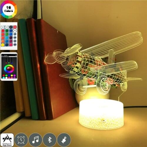 Acrylic Night Light LED Nursery 3D Desk Lamp Helicopter Decorative Nightlight Color Changing Bluetooth Base Kids Birthday Gift