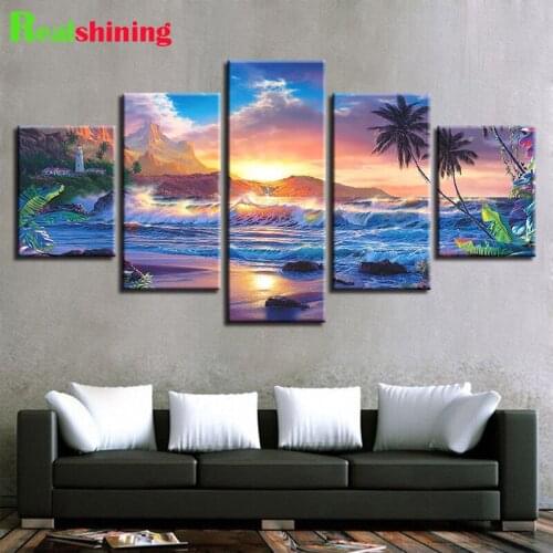 DIY Diamond Painting Diamond Mosaic Cross Stitch 5 Pcs lighthouse seascape 5D Square round Diamond Embroidery Home Decor N1690