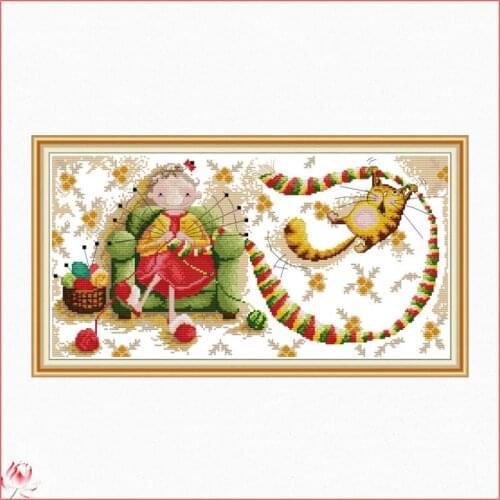 Grandma Knits A Sweater Cross Stitch Kits 14CT 11CT Canvas Printed Fabric Embroidery Kit DIY Needlework Home Deco Sewing Set