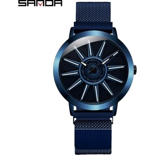 SANDA 2020 Hot Sell New Men Watch Fashion Cool Rotating Dial Quartz Wheel Wristwatch Magnet Buckle Gifts Relogio Masculino 1032