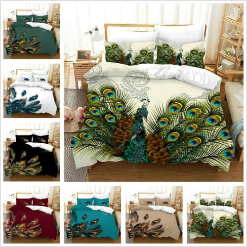 Peacock Feather Home Textile Pillow Case 3D Bed Linen Duvet Covers Comforter Bedding Sets Bed Set Home Decor Bedding