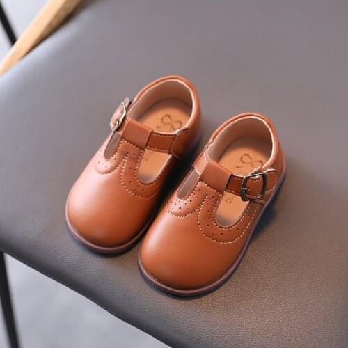 2021 Spring Kids Leather Shoes Solid Color Flat Soft Bottom Baby Girl Shoes Toddler Sneakers Size 21-30 SHS079