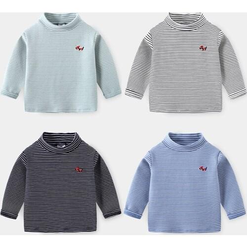 Boy Kids Striped Long Sleeve Tshirt 2020 Autumn Winter New Baby Boys Cotton Half High Neck Bottoming Shirt Children Clothes Tops