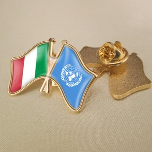 United Nations and Italy Crossed Double Friendship Flags Lapel Pins