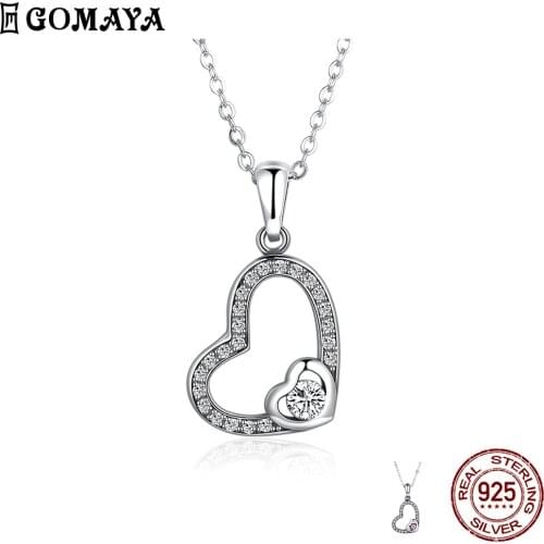 GOMAYA 925 Sterling Silver Necklaces Heart Shape Pendant Unique Design Exquisite Women Necklace Inlaid Cubic Zircon Fine Jewelry