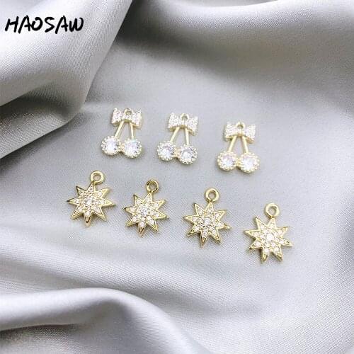 HAOSAW 6Pcs/Lot Choose/Cooper Metal/Rhinestone/Multi Designs/Cherries/Stars/Hand Made DIY Charms/Earring Jewelry