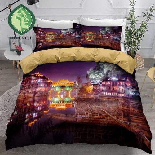 HELENGILI 3D Bedding Set Chinese Scenery Print Duvet Cover Set Bedclothes with Pillowcase Bed Set Home Textiles #ZGFJ01