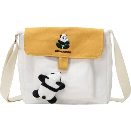 Women Canvas Tote Ladies Casual Shoulder Bag Panda Embroidery Female Messenger Bag Crossbody Bags SchoolBag Bolsos Mujer