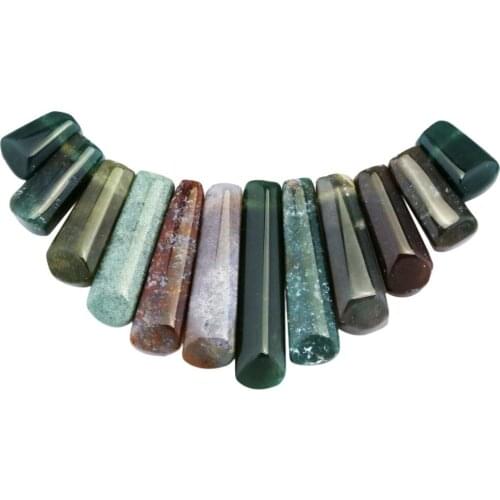 SUNYIK Moss Onyx Stone Bars Sticks Shiled Loose Beads Pendant Jewelry Making,11Pcs/Set