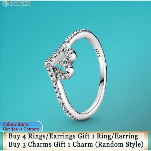 Ahthen 925 Sterling Silver Rings Sparkling Wishbone Heart Ring 925 Silver Women Rings Ngagement Ring Women Jewelry Girl Rings