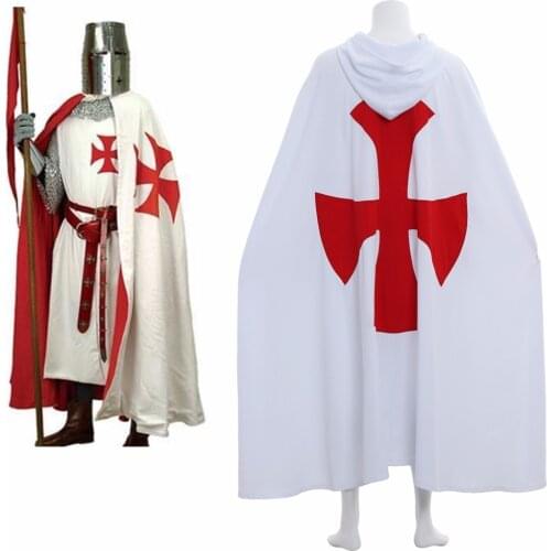 Cosplaydiy Medieval St George Knight Crusader Tunic Cloak Costume Knight White Red Cross Hospitaller Crusader Tunic Cloak