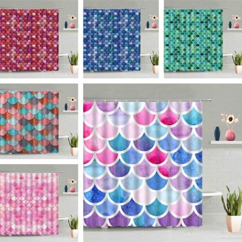 Colorful Cartoon Fish Scale Shower Curtain Modern Geometry Shining Mosaic Bathroom Hanging Curtains Waterproof Screen Decor Set