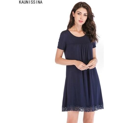 Summer Nightgown Women Chemise Sleepshirts V-Neck Short Sleeve Lace Trim Nightdress Female Loungewear Lingerie Sleepwear Nighty