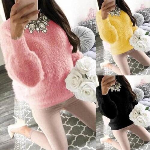 Fashion Sweater Women Sweater Autumn Winter Warm O-Neck Pullover Long Sleeve Casual Loose Plush Solid Color Christmas Sweater