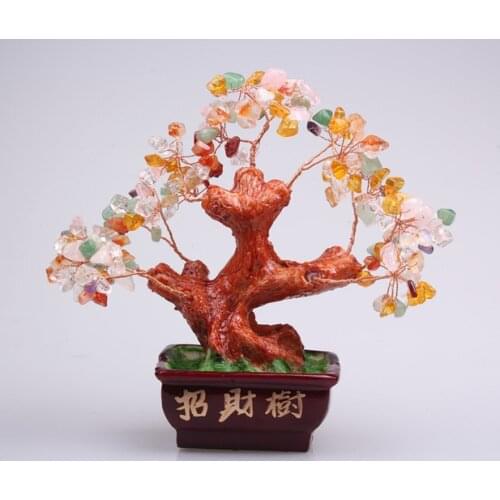 Natural crystal craft tree , the lucky feng shui tree as the mascot, bring in wealth and treasure fortune tree mixture