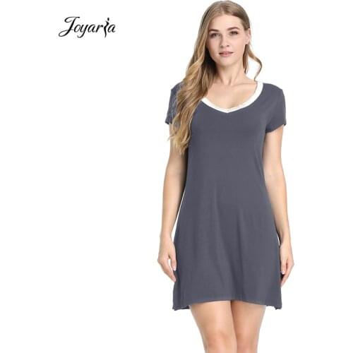 Joyaria Sexy Sleepwear Women Nightgown Comfy Sleep Dress Soft Bamboo Sleep Shirt Short Sleeve V-Neck Night Dress Sleep Lounge
