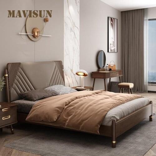 New Chinese Solid Wood Wooden Bedroom Living Room Sofa Bed Comfortable High Quality Double Bed Set Minimalist Furniture For Home