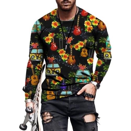 2021 new O-neck long-sleeved T-shirt casual mens and womens fashion retro personality printing plus size long sleeves