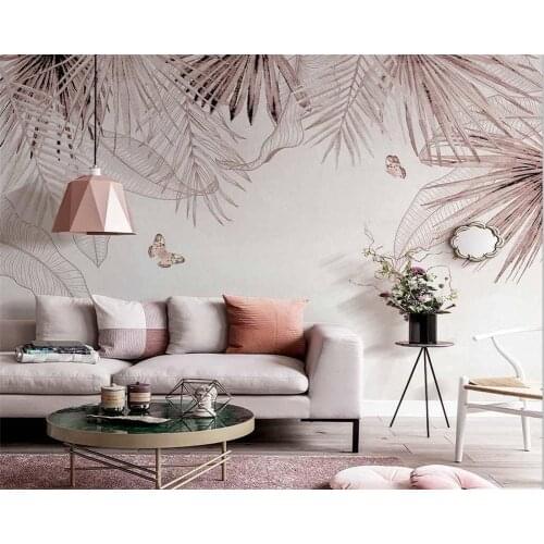 Wallpaper 3d Small fresh tropical plants elegant butterfly simple indoor background wall wall papers home decor papel de parede