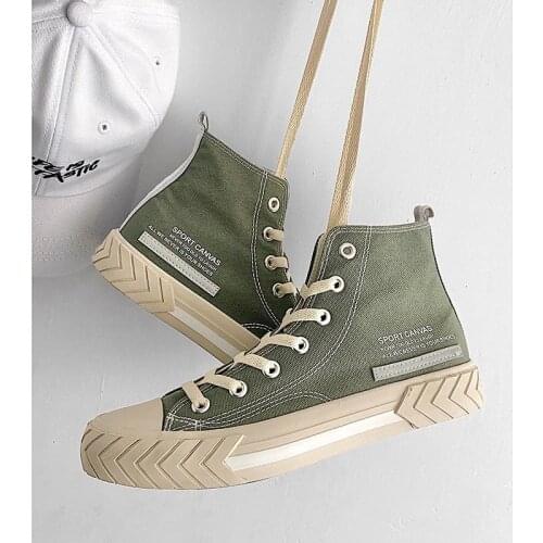 Autumn Mens High-top Canvas Shoes Korean Trendy Canvas Sneakers Men Flat Comfort High Skateboard Shoes Men Vulcanized Sneakers