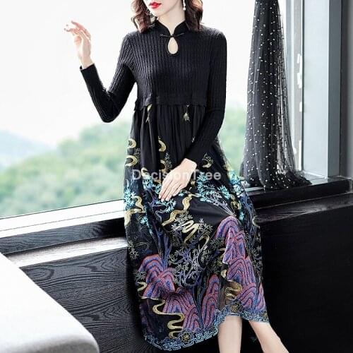 2021 women flower embroidery cheongsam asian bride wedding evening party dresses qipao dress formal vestidos cheongsam dress