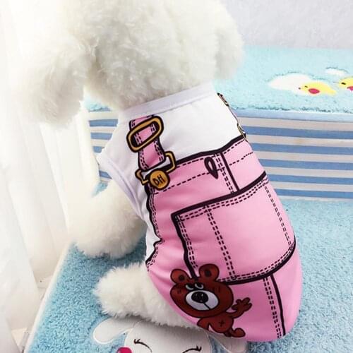 Pet Cat Fake Suspenders Vest Teddy Bear Dog Clothes Cartoon Breathable T-shirt