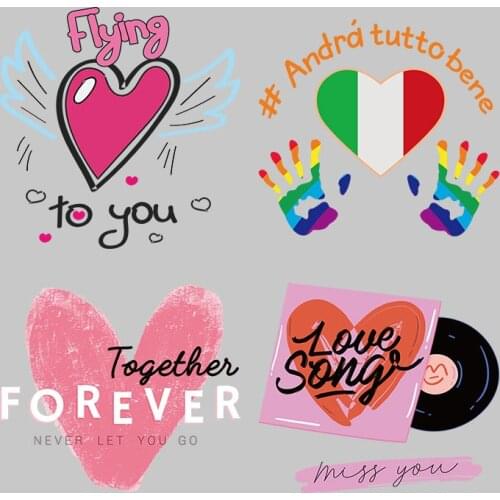Colorful Love heart Custom own design Heat Transfer printing cloth patches stickers t shirts Iron-on Transfers
