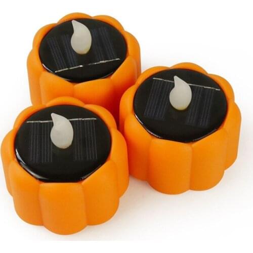 Romantic Solar Powered Pumpkin LED tea Light Candle Lamp Nightlight Home Thanksgiving Decoration Party Xmas Lights-Amber Flicker