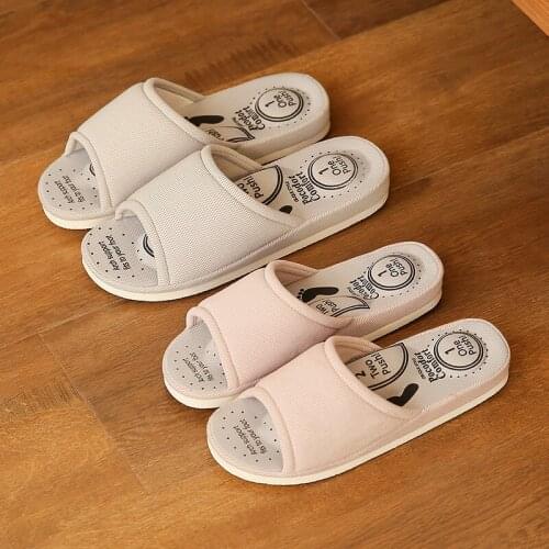 2021 Women Massage Slippers Breathable Couples Indoor Linen Slipper Healthy Ladies Summer Home Shoes Female Male Platform Slides