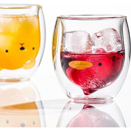 Heat-Resistant Double Wall Glass Cup Milk Coffee Cup Handmade Creative Duck Dog Glasses Tea Cup Whiskey Drinkware Glass