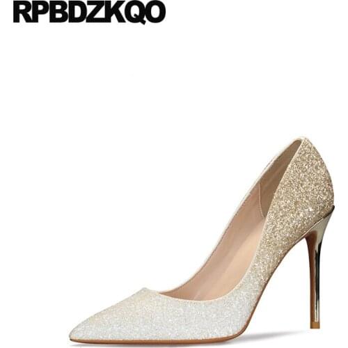 Ultra Slip On Gold Party High Heels Scarpin Women Super Big Size Pointed Toe White Dress Shoes 8cm Pumps 10 42 Glitter Extreme