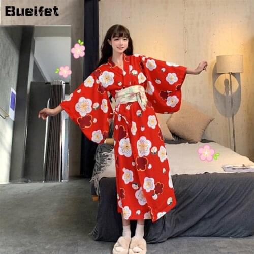 Japanese Kimono Robe Woman Yukata Dress Sleepwear Oriental Kimono Haori Chinese Qipao Nightgown Cardigan Leisure Bathrobe