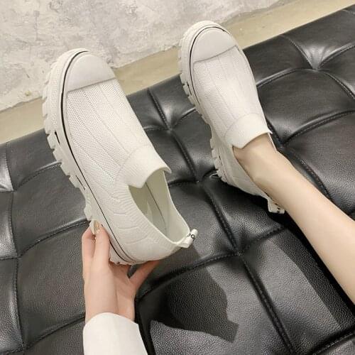 PUPUDA New Platform Shoes Women White Canvas Shoes Korean Chunky Sneakers Women Slip On Loafers Breathable Espadrilles Women Spo