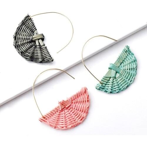 Summer Fashion Fresh Cute Girl Geometric Hand Woven Creative Rattan Women Fine Pendant Earring Female Student Sisters Friendship