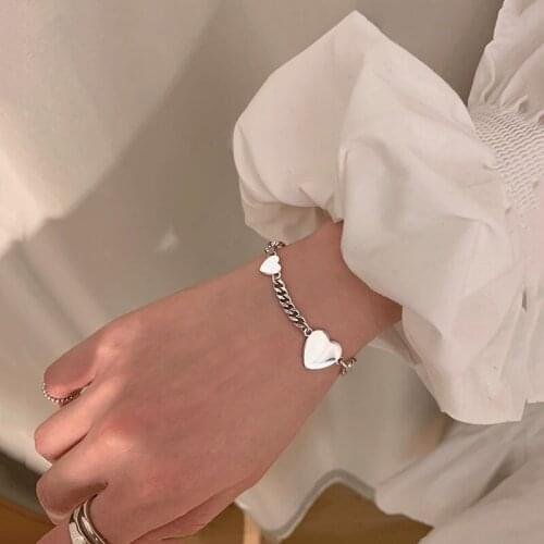 925 Sterling Silver Heart Shape Charm Bracelet &Bangle Vintage Handmade Party Jewelry for Women Accessories sl058