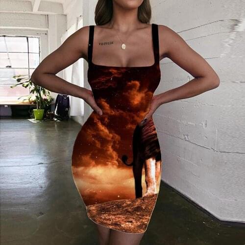 Giyu Brand Lion Dresses Women Animal 3d Print Anime Halter Sleeveless Galaxy Bodycon Dress Moon Sundress Womens Clothing