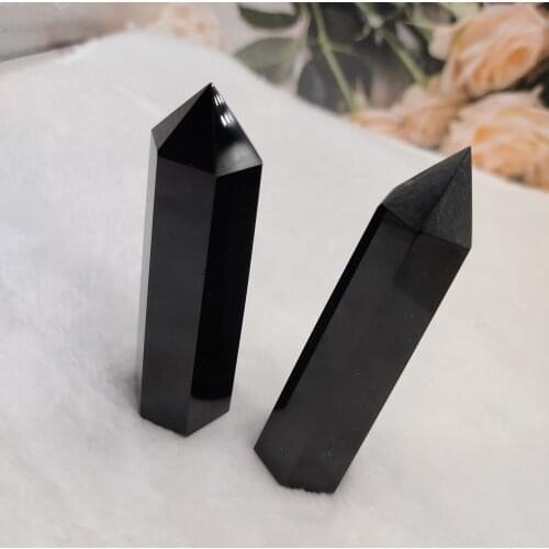 1PC Natural black Crystal Point Hexagonal obsidian crystal Column Mineral Ornament Magic Repair Home Decoration
